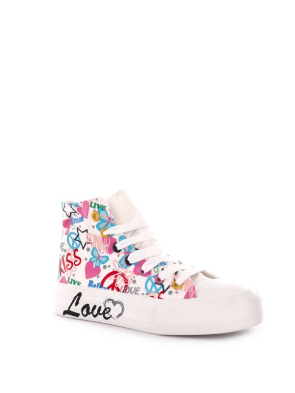 Sneakers alte da ragazza bianche con stampe e occhielli multicolore 10 Baci - immagine 2