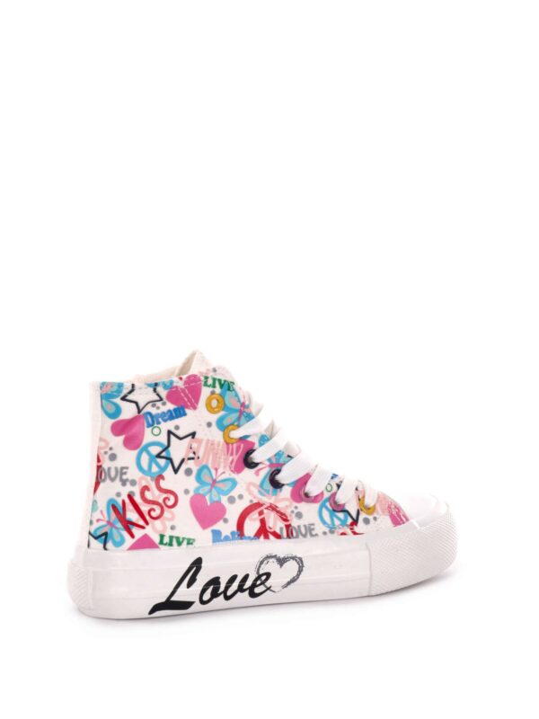 Sneakers alte da ragazza bianche con stampe e occhielli multicolore 10 Baci - immagine 3