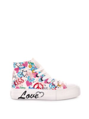 Sneakers alte da ragazza bianche con stampe e occhielli multicolore 10 Baci