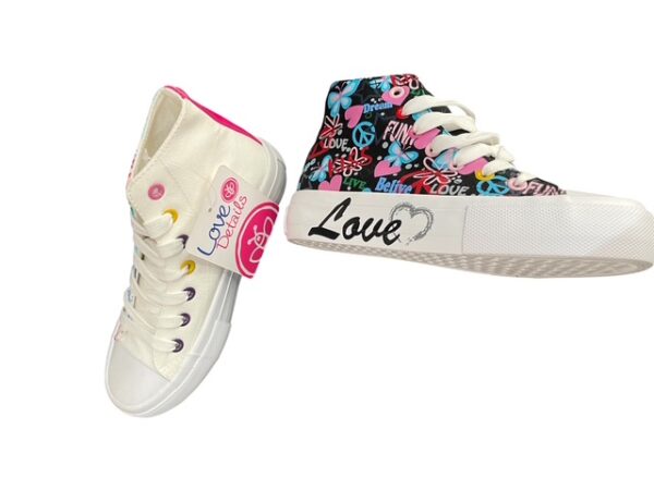 Sneakers alte da ragazza bianche con stampe e occhielli multicolore 10 Baci - immagine 4
