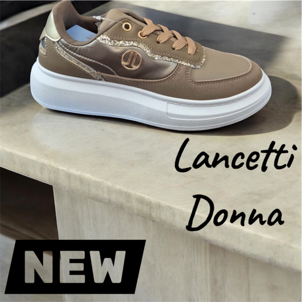 SNEAKERS DONNA LANCETTI TAUPE-GOLD
