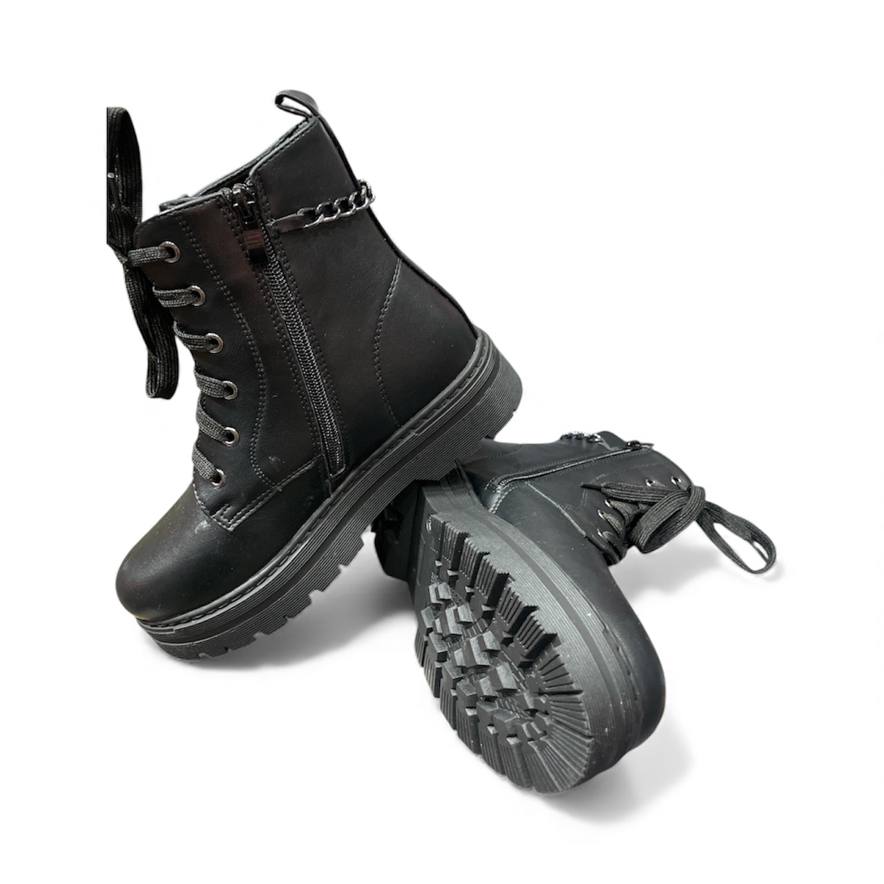 Anfibi neri da bambina con lacci in strass - immagine 2